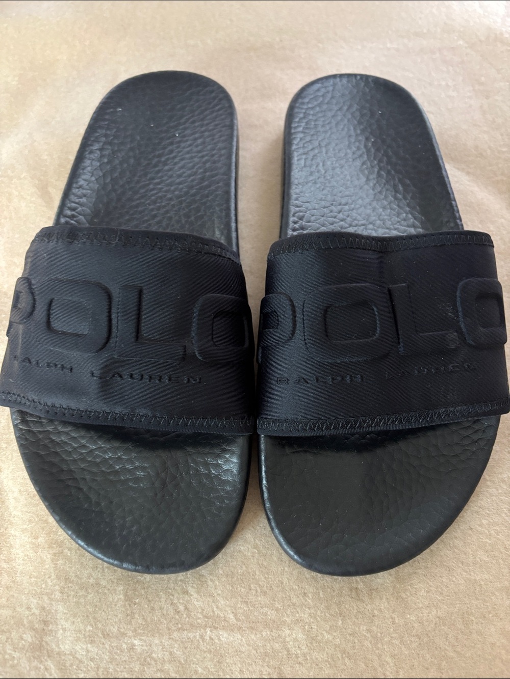 Polo Ralph Lauren Black Slide Sandals Sz 7 NWOT